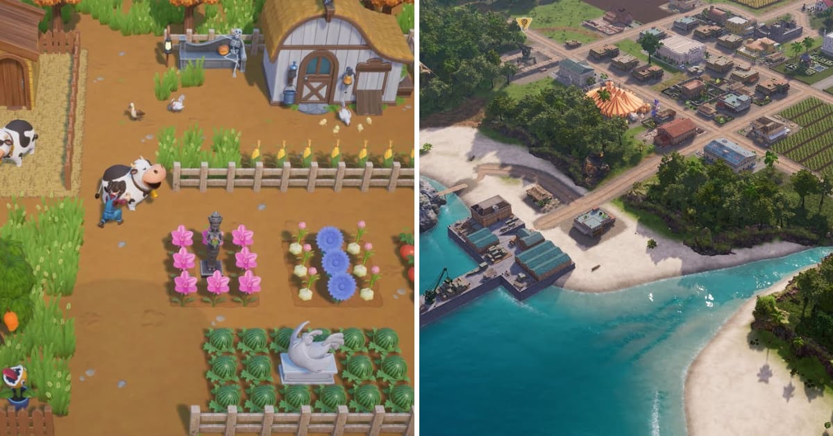 Cenas do gameplay de Coral Island e Tropico 6