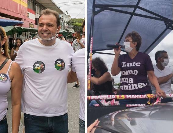 Felipe Saliba (DEM) e Marília Campos (PT) aproveitaram o domingo para fazer campanha